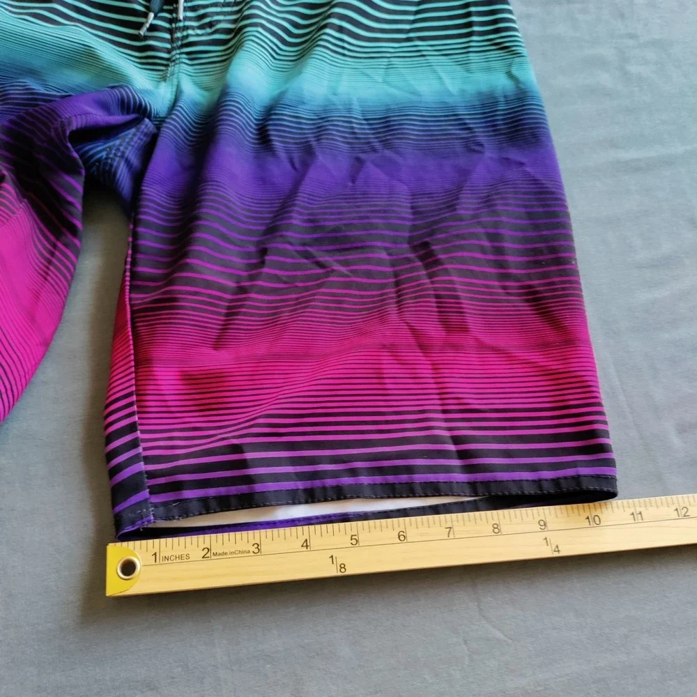 Hang Ten Board Ombre‎ Striped Tropical Lined Aloha Swim Surfboard Shorts Men 32